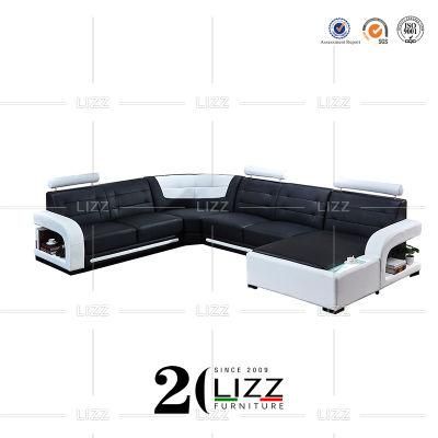 Professional Modern New Design Home Furniture European Living Room Genuine Leather Sofa with LED Light
