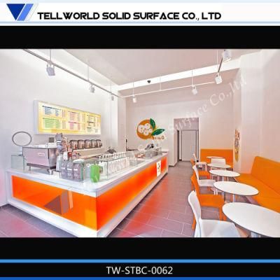 Solid Surface LED Lighting Modern Straight Bar Counter for Coffee Shop
