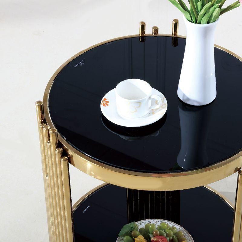 Apartment Furniture Titanium Stainless Steel Black Sintered Stone Coffee Table