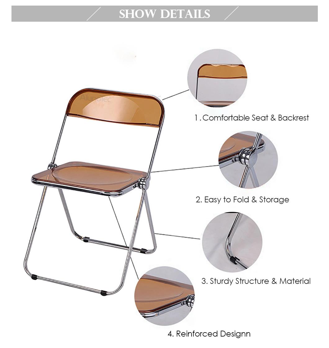 Office Retractable Steel Frame Furniture Transparent Plastic Folding Chair