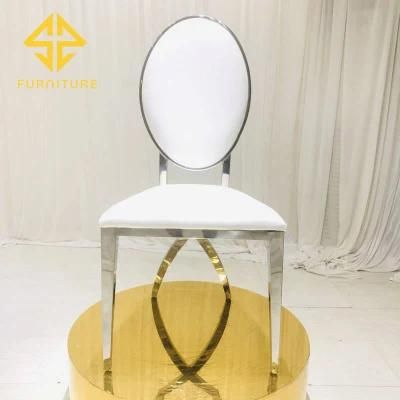 2021 Hot Selling White Waterproof Leather Stainless Steel Furniture Silver Cross Foot Stainless Steel Wedding Banquet Chair