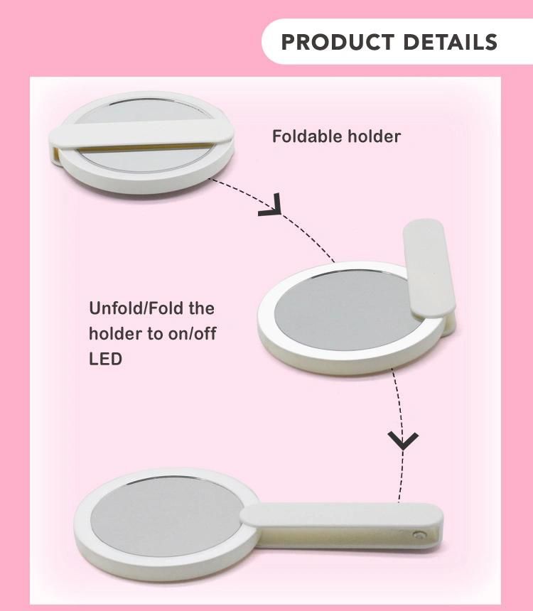 Private Label Hand Hold Cosmetic Portable Pocket LED Lighted Mirror