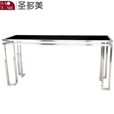 Black Glass Console Table in Family Living Room