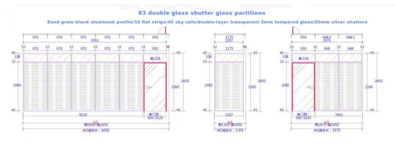 Modern High End Office High Wall Tempering Glass Partition with Shutter