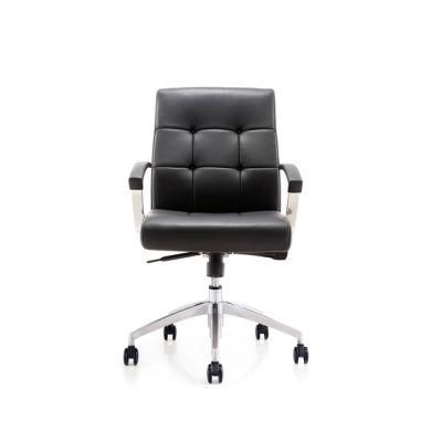 Modern Executive Swivel Leather Office Chair with MID Back Leather Erogonomic Boss Chair for Office Building, School Furniture, Black