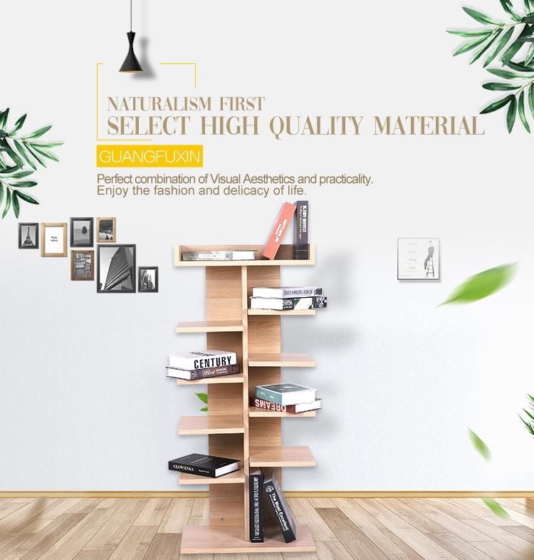 Modern Popular Home Furniture Bookcase Asymmetrical Design Diagonal Bookshelf Wooden Floor Standing Display Storage