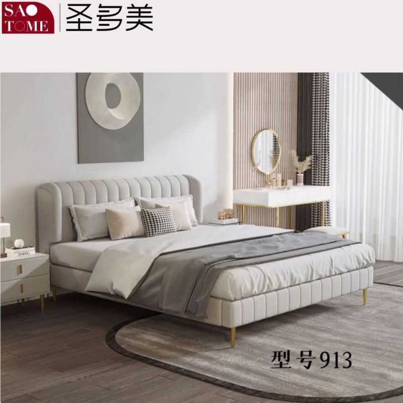 Home Furniture Champagne Leather Steel Wood Solid Wood Frame Double King Bed