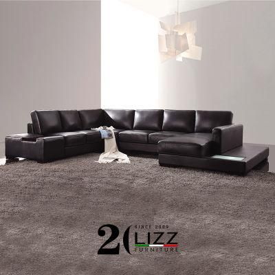 Popular Villa Size Modern European U Shape Sectional Function Genuine Leather Sofa