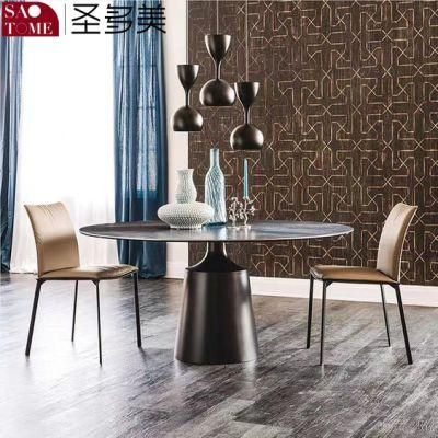 Rock Slate Dining Table Carbon Steel Base Round Table