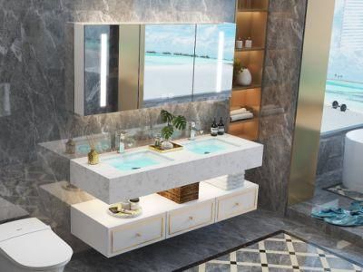 Hotel Marble Basin Sinks Double Sinks Bathroom Furniture Bathroom Vanity LED Mirror Cabinet