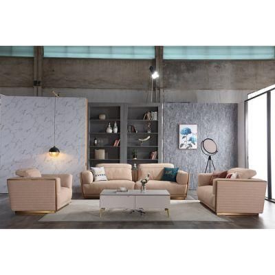Modern American Style Living Room Wooden Metal Leather Sofa for Home Furniture