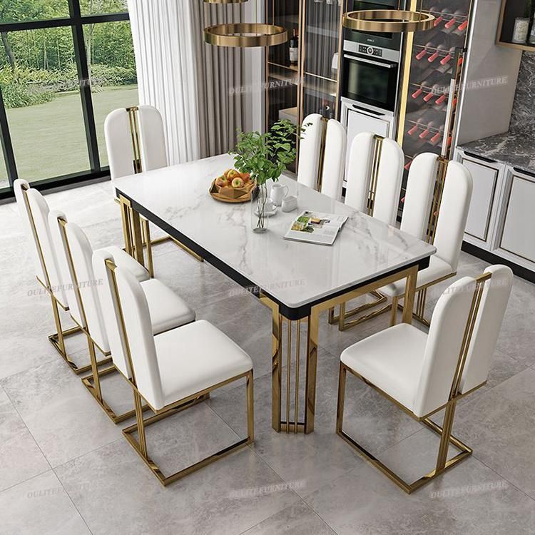 Luxury Gold Metal Legs Green Velvet Dining Chairs with Table Sets