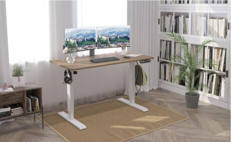 Electric Standing Desk Height Adjustable Table, Ergonomic Home Office Furniture with Splice Board, Black Frame/Rustic Brown Top