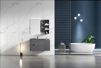 High Quality Floor Mounted Bathroom Cabinet with Ceramic Sink and LED Mirror