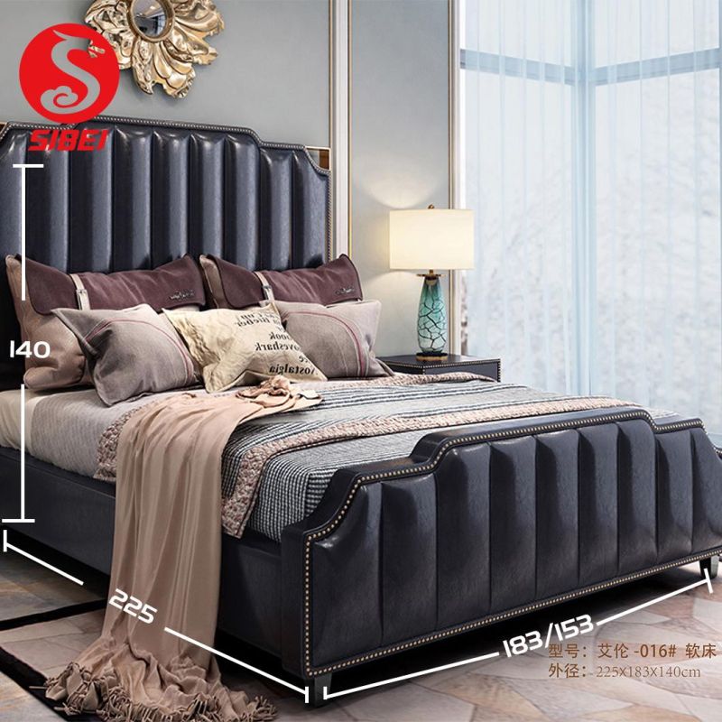 Foshan Latest Luxury Grey Modern Wooden King Bed for Bedroom (SN-Y016A)