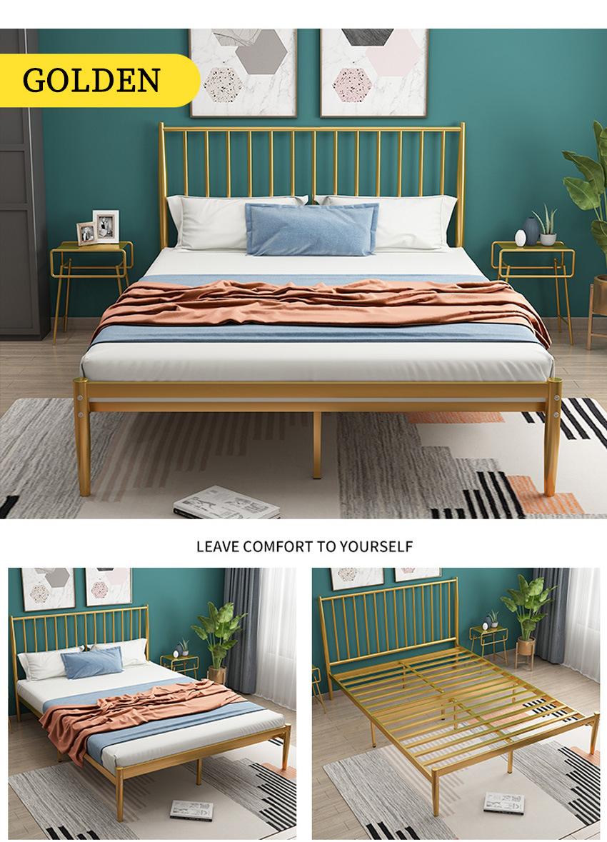 Factory Custom Dormitory Bedroom Furniture Golden Plated Steel Double Size Bed