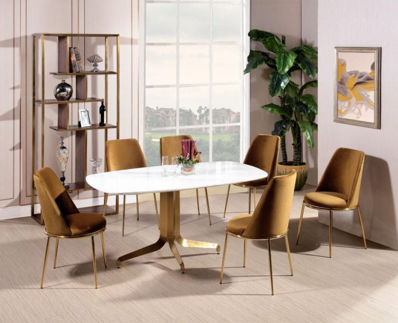Dining Room Chair Furniture Set with Stainless Steel Brush Gold and Velvet Cushion
