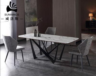 Nordic Restaurant Furniture Dining Table Marble Top with Metal Base Made in China Guangdong Factory