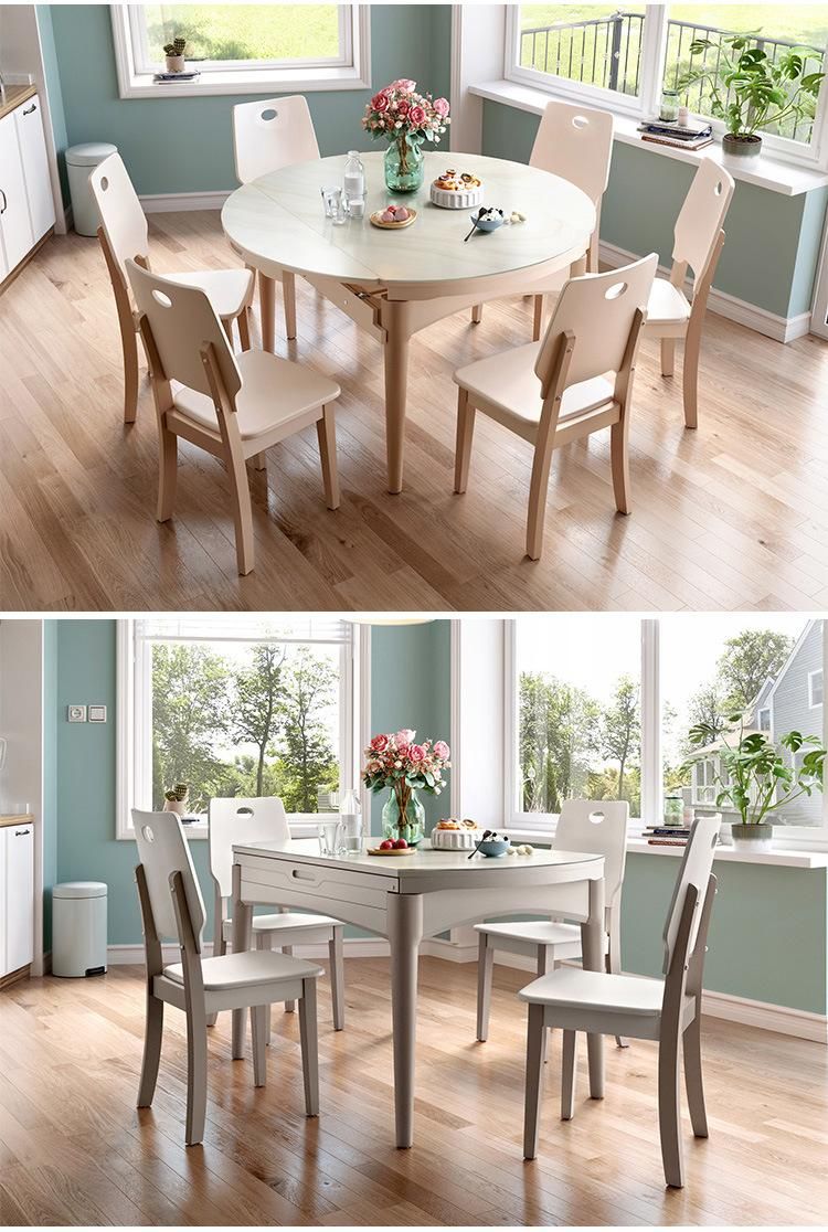 Furniture Modern Furniture Home Furniture Household Tempered Glass Folding Round Dining Table Solid Wood Feet Dining Table and Chair Sets Dining Room Furniture