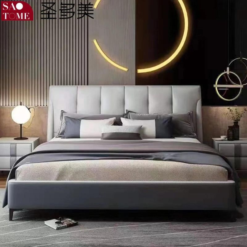 Modern Home Bedroom Furniture Light Pink with Hardware Leather Queen Size Bed