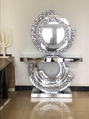 Unfolded Modern Silver Bedroom Furniture Console Table and Mirror Table Set