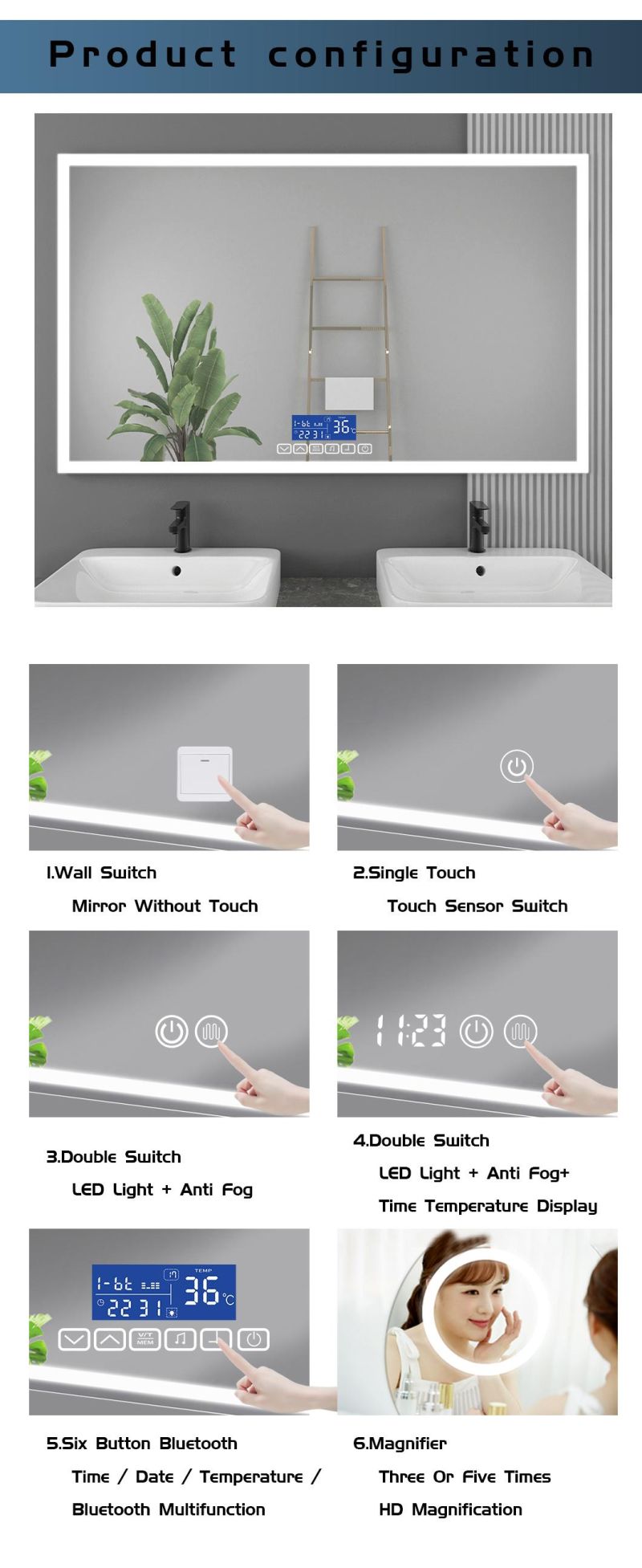 Wholesale Hotel Wall Decor Modern Luxury Custom Lighted Bath Bathroom Vanity LED Mirror