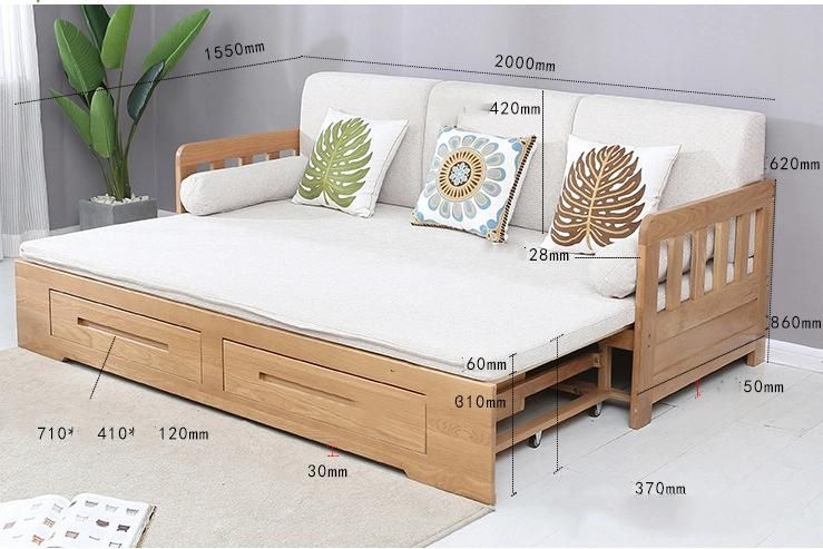 Modern and Simple Solid Wood Sofa Bed with Storage