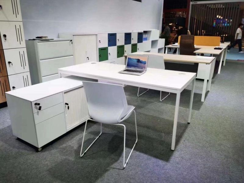 Modern MDF Office Desk Solid Metal Computer Table with File Drawers