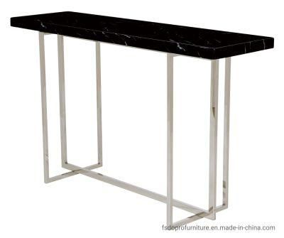 Simple Design Stainless Steel Base Post Console Table with Artificial Marble Top