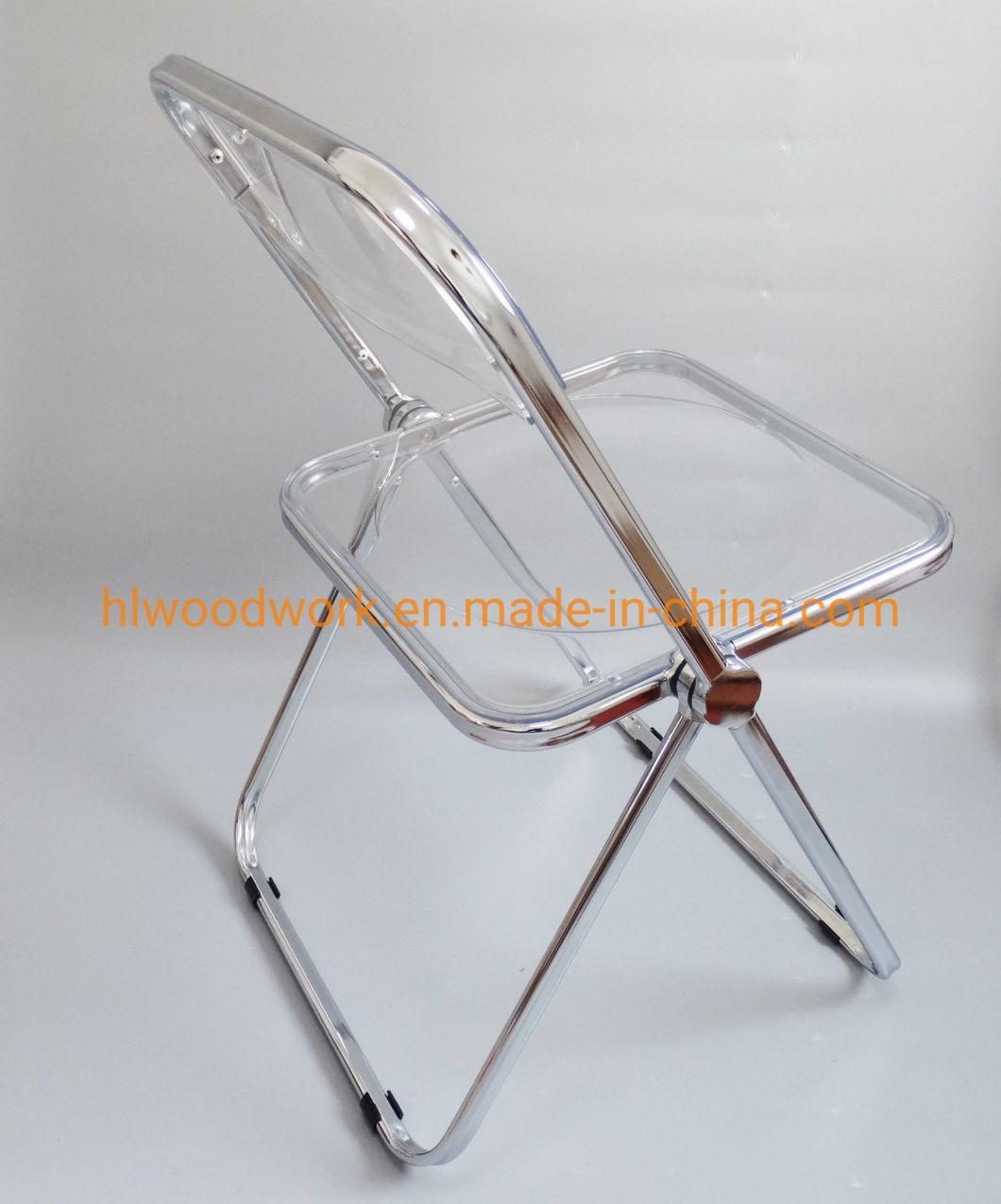 Modern Transparent Pink Folding Chair PC Plastic Resteraunt Chair Chrome Frame Office Bar Dining Leisure Banquet Wedding Meeting Chair Plastic Dining Chair