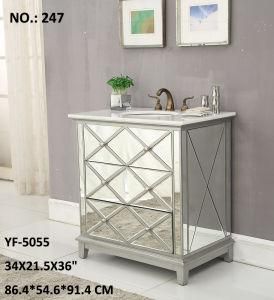 Modern Vanity Cabinet with W/3 Drawer/Silver/Clear Mirror