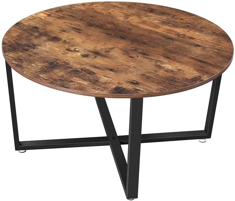 Wholesale Modern Metal Frame Easy to Assemble Industrial Style Durable Cocktail Rustic Brown Round Coffee Table