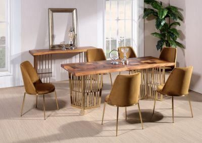 Dining Room Chair Furniture Set with Stainless Steel Brush Gold and Velvet Cushion