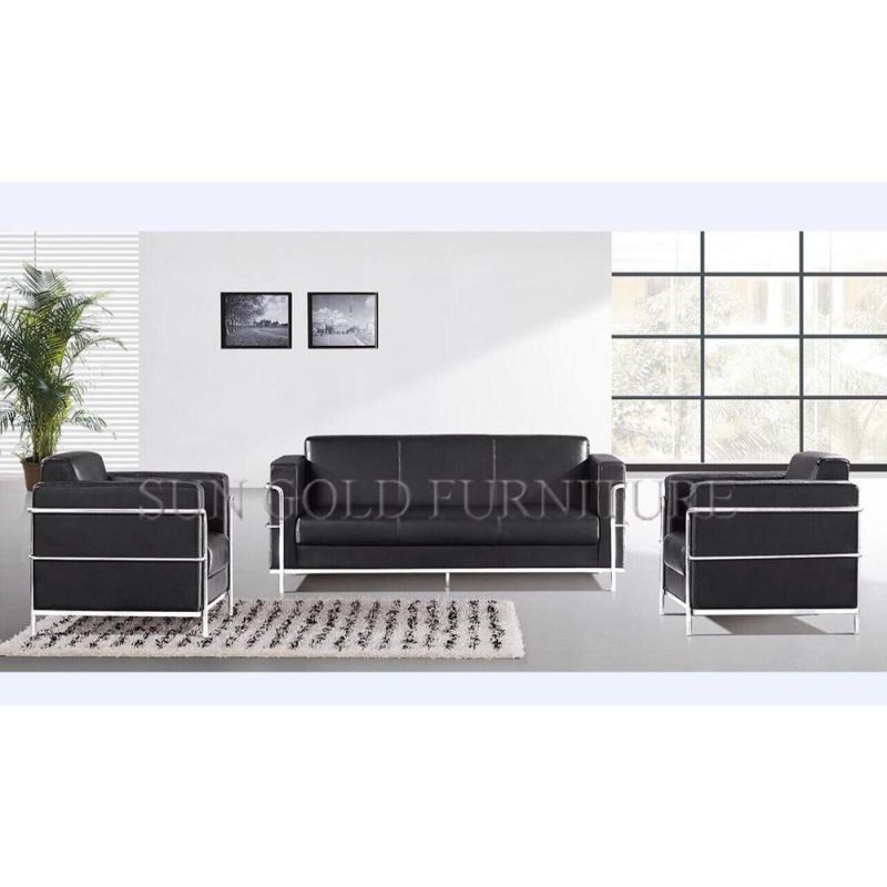 Simple Black Italian Leather Sofa Reception Office Waiting Sofa (SZ-SF8011)