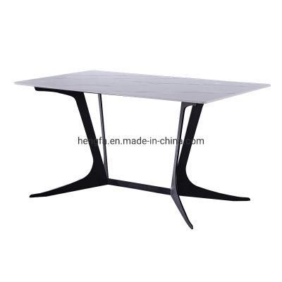 Simplicity Modern Restaurant Furniture Metal Frame Marble Dining Table