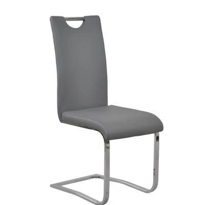 Industrial Home Furniture Chromed Finished High Leather Back Dining Chair with Chrome Legs for Cafe Bar