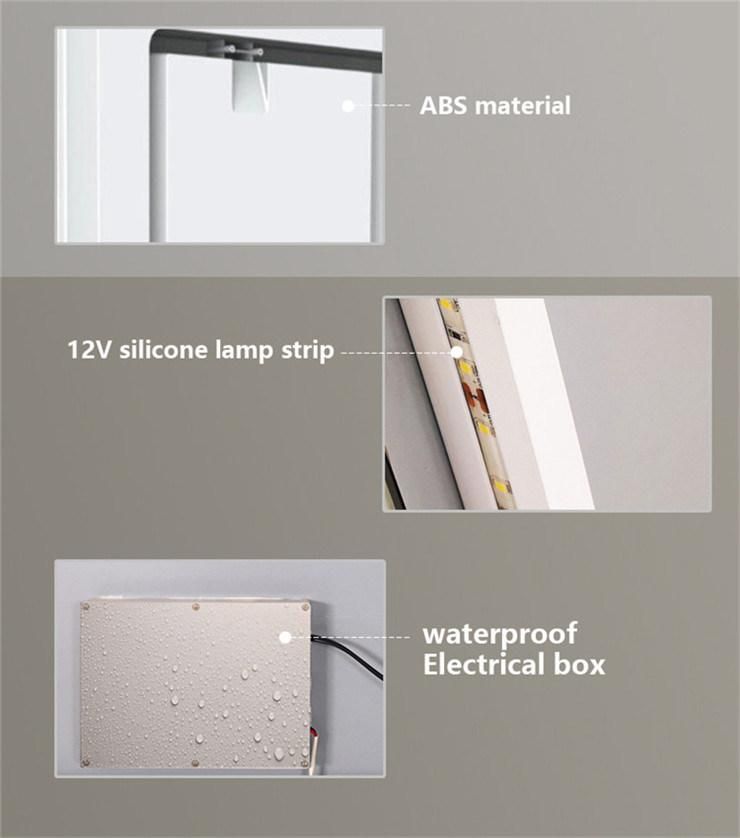 Home Furniture Rectangle Bathroom Intelligent ABS Frame LED Wall Mirror