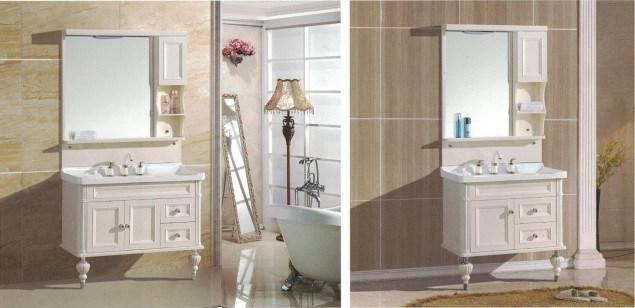 Sairi Factory Directly Modern Hotel Wall Hung Mirror Wash Basin Vanity PVC Bathroom Cabinet