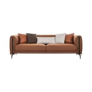 Elegant Modern Design Orange Leather and Fabric 3 Seater Sofa
