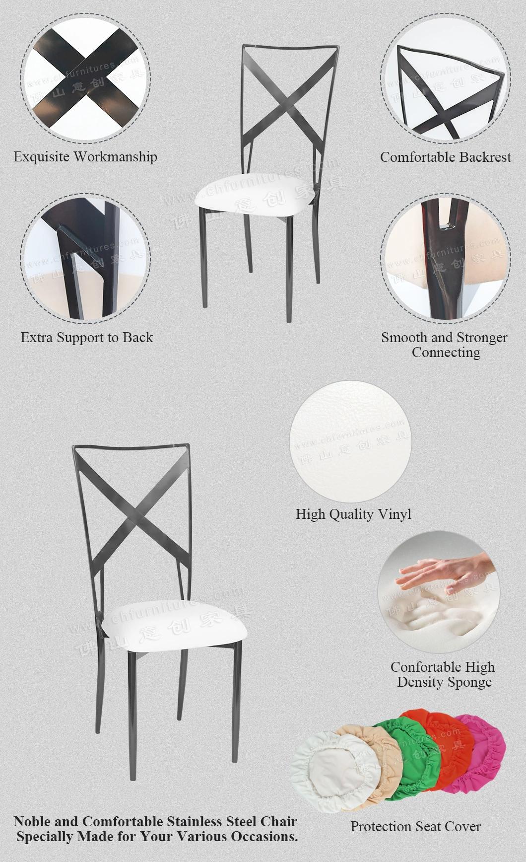 Modern Silver Stainless Steel Various Color Seat Bag Outdoor Wedding Hotel Banquet Fork Back Chair