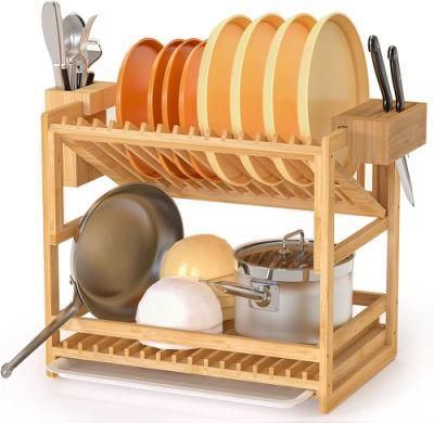 Bamboo Dish Drying Rack with Removable Flatware and Kitchen Knife Holder