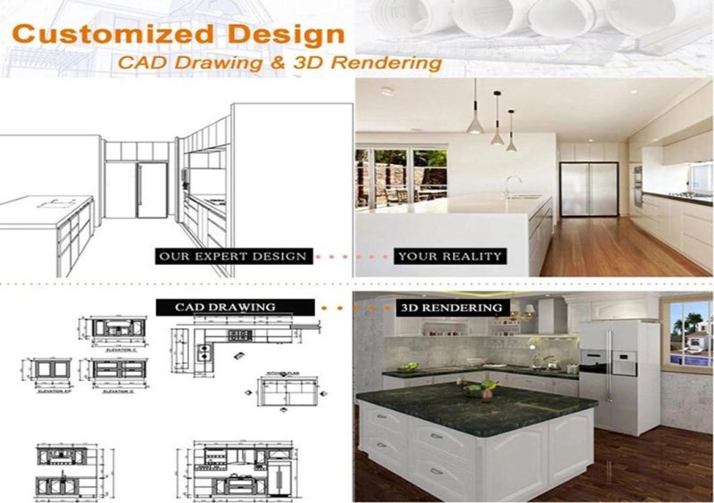 Modern White High Gloss and Oak Color Kitchen Cabinets with Island