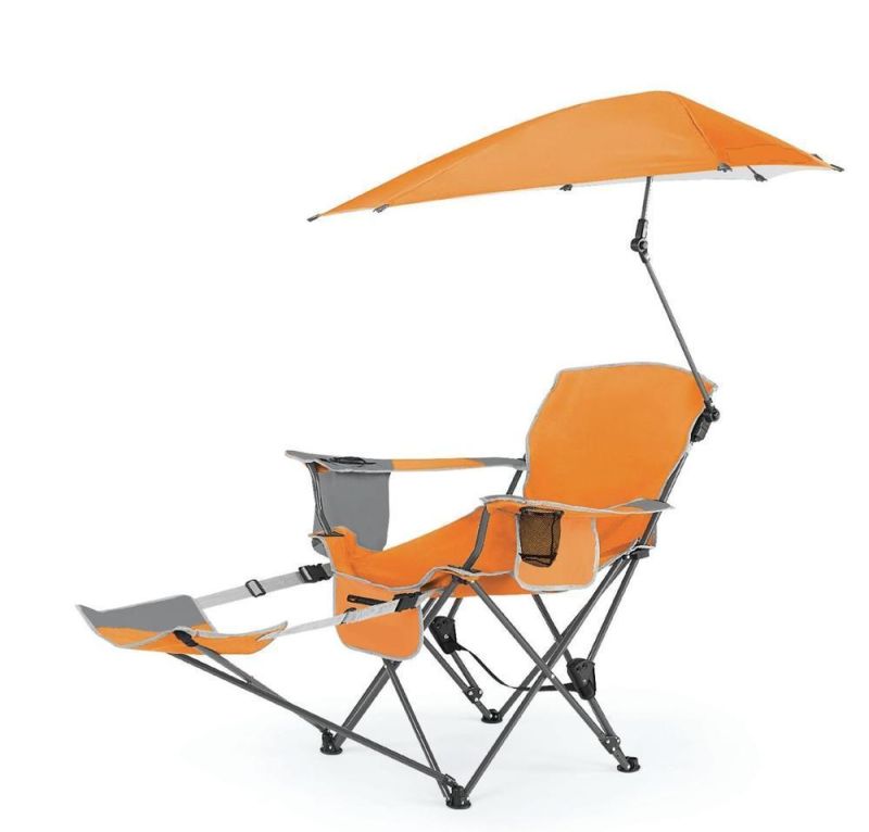 Factory Custom Color Logo Adjustable Portable Lounge Folding Fishing Camping Sun Sea Beach Chair with Canopy Umbrella Armrest