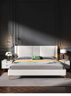 Light Luxury Leather Bed Modern Nordic Master Bedroom 1.8m Double Bed Headboard Cowhide Soft Bed