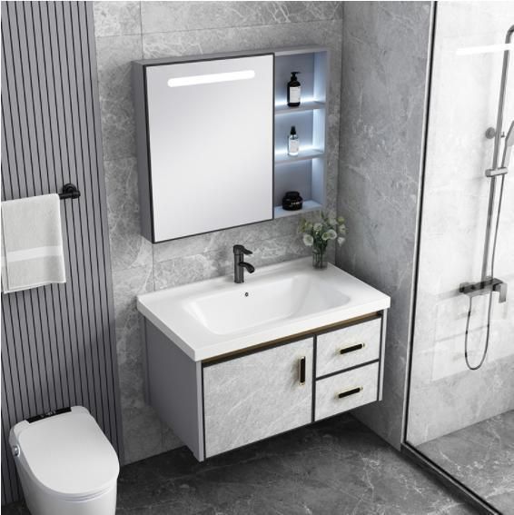 Space Aluminum Bathroom Cabinet Combination Toilet Wash Basin Integrated Ceramic Rock Board Washbasin Balcony Wash Table Mirror Cabinet