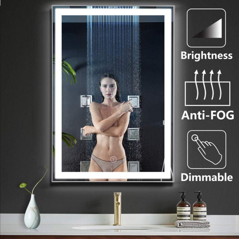 LED Lighted Bathroom Vanity Mirror with Bluetooth/Anti-Fog Mirror Wall Mounted Makeup Dimmable Touch Button IP44 Waterproof LED Illuminated Mirror