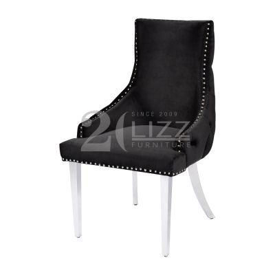 Classical Contemporary Living Room Furniture Silver Metal Legs Hotel Restaurant Black Fabric High Headrest Chair