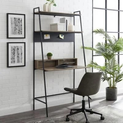 Industrial Style Metal Legs Wood Writing Study Table Home Office Desk with Storage Shelves 2-Tier Bookshelf