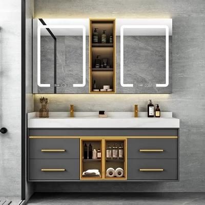 Exquisite Exterior Design Wall Mounted Irregular Design Double Sink Bathroom Vanity Cabinet with LED Mirror Cabinet