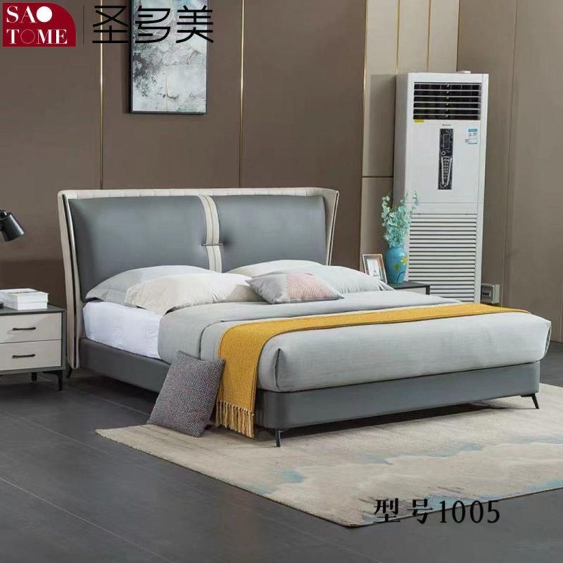 Modern Luxury Hotel Bedroom Furniture Khaki Leather Double Bed